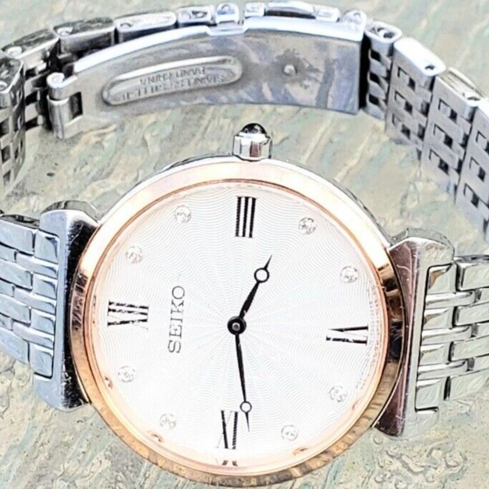$335 MSRP- Seiko SFQ798 Women's Crystal Accent Two Tone Stainless Steel Watch